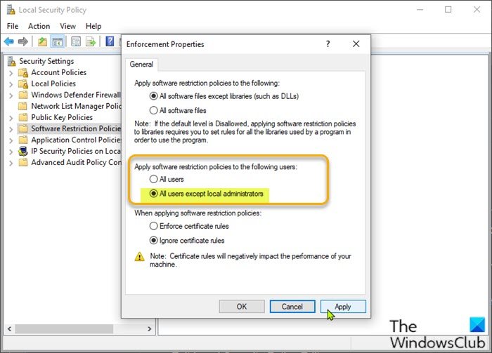 Modificar la configuración de la política de seguridad local