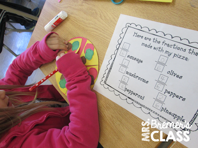 Fraction Action! We compared shoes, sorted candy, tossed coins, and designed our own pizzas to practice fractions in fun ways.