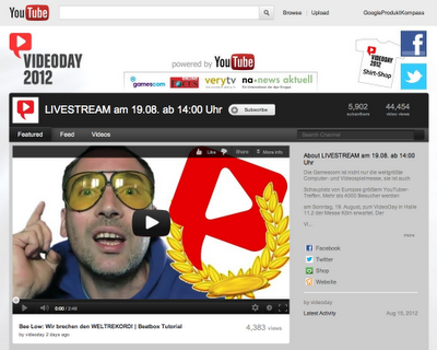 YouTube VideoDay 2012 in Köln öffnet am 19.8.2012 seine Tore