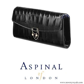 Kate Middleton carried Aspinal of London Aspinal Beulah Blue Heart Black Croc Clutch