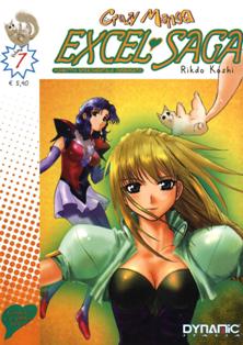 Crazy Manga 7 - Excel Saga 7 - Ottobre & Novembre 2003 | ISSN 1593-2001 | CBR 215 dpi | Mensile | Fumetti | Manga | Fumetti | Manga | Seinen | Aniparo | Azione
Collana edita dalla Panini Comics di periodicità e formato variabile che ha ospitato diverse serie, tra cui: Mythos, Cacciatori di Elfi, Dokuro e molte altre.

Excel Saga è un manga seinen giapponese creato da Koshi Rikdo e pubblicato in Giappone dalla Shonen Gahosha.
In Italia la serie è stata pubblicata da Dynit.
Il manga segue da vicino la ACROSS, Organizzazione Segreta per la Promozione dell'Ideale, società che mira alla conquista del mondo. La campagna di conquista parte dalla Città F (Fukuoka), della Prefettura F (prefettura di Fukuoka), in cui si trova la sede in cui opera Sua Eccellenza Il Palazzo, suo Comandante Supremo.
L'ACROSS inizialmente è composta soltanto da Sua Eccellenza Il Palazzo e Excel, una ragazza iperattiva e molto determinata innamorata perdutamente di lui. Successivamente si unirà a loro Hyatt, una ragazza più lucida della sua compagna, ma con la caratteristica sovrannaturale di morire e resuscitare ciclicamente. Nel manga l'origine di Hyatt è ancora sconosciuta, ma presumibilmente non naturale; nell'anime viene illustrato come Hyatt abbia origini extra-terrestri.
In ogni episodio a Excel e Hyatt viene assegnata una particolare missione per mettere in ginocchio la città, missioni che generalmente non riescono a portare a termine, compromettendo il piano di conquista. Accompagnate solitamente da Frattaglia, il loro cane, che serve anche come cibo di emergenza, al di fuori delle missioni le due ragazze devono condurre una vita normale e cambiano spesso lavoro (solitamente non hanno mai abbastanza soldi da permettersi una cena dignitosa). Nel manga, invece, con l'arrivo di Elgarla, il Palazzo assegna loro un cospicuo capitale per le loro spese, permettendo così di limitare «l'approvvigionamento sul campo». Il loro tenore di vita conoscerà alti e bassi a causa dell'imprevedibile stile di vita.