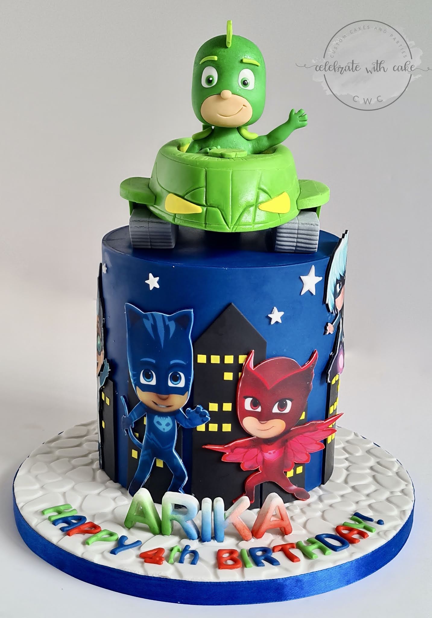 Celebrate with Cake! Pj Masks featuring Gekko single tier Cake