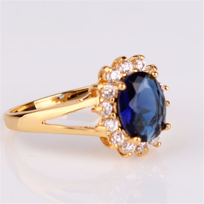 F2M Shop: Gold Plated Blue Stone Ring With Big Oval Crystal Zirconia ...