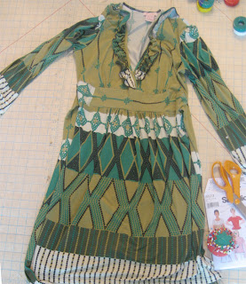 Green patterned dress for upcycling