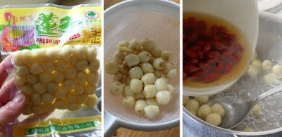 Zubereitung Kompott aus Gojibeeren und Lotossamen Zubereitung Kompott aus Gojibeeren und Lotossamen