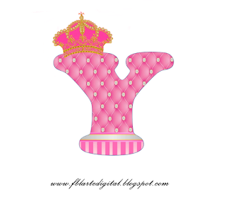 Alfabeto con Corona Dorada y Rosa. Pink Alphabet with Golden and Pink Crown.