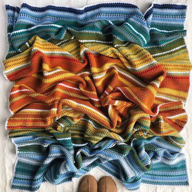 Crochet temperature blanket stripes