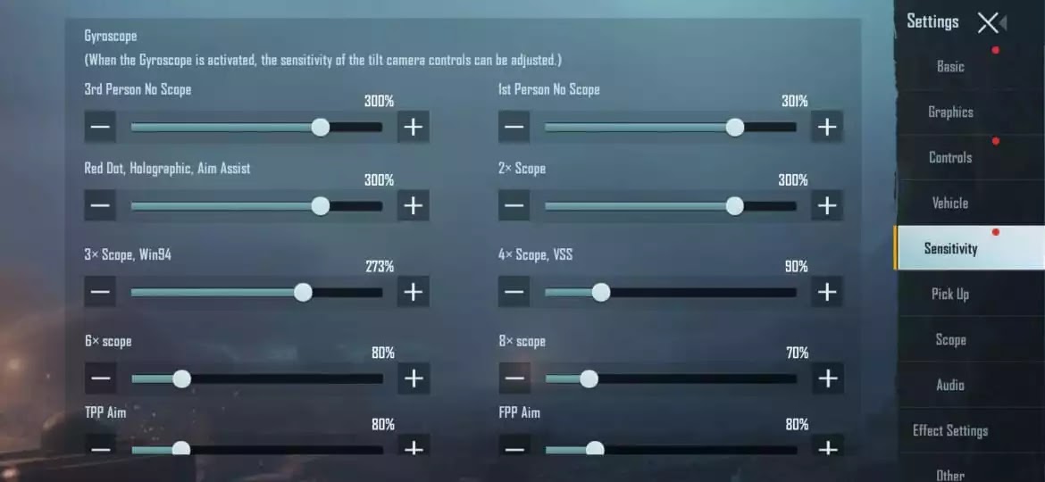 gyro sensitivity pubg india