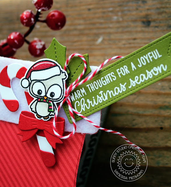 Sunny Studio Stamps: Santa's Stocking Dies Happy Owlidays Foxy Christmas Shaped Christmas Card by Vanessa Menhorn