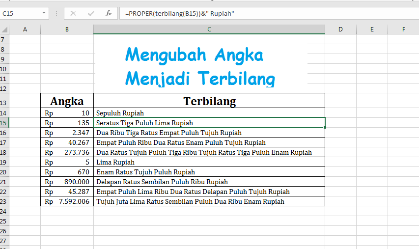 Cara Membuat Angka Di Excel Menjadi Terbilang