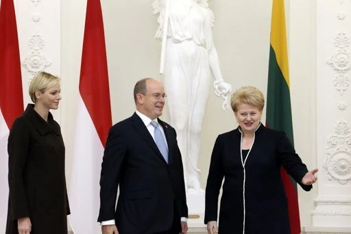 Princess Charlene and Prince Albert of Monaco met with President Dalia Grybauskaitė and Lithuania's Prime Minister Andrius Kubilius