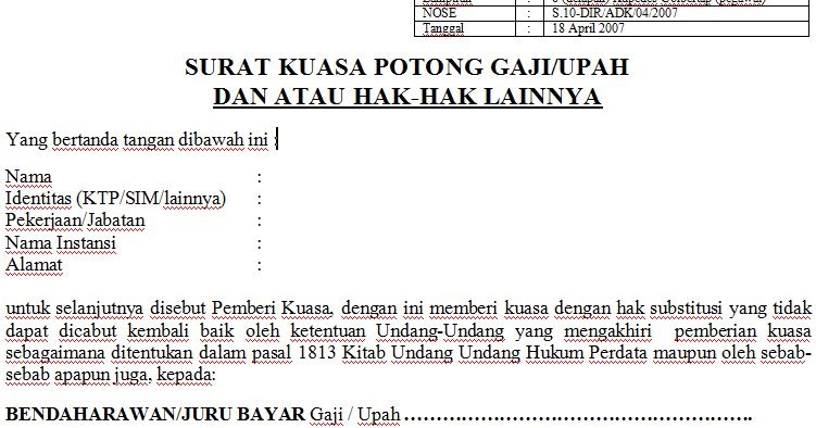 Contoh Format Surat Kuasa Potong Gaji Pns Cutbang Rahmat