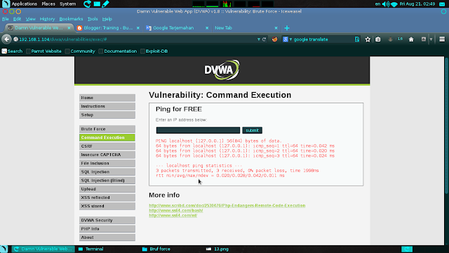 Execute command c. Damn vulnerable web application.