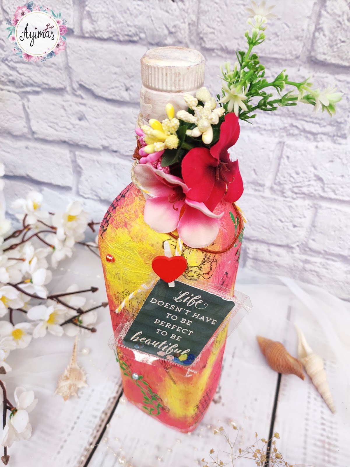 Ayimas Altered Mixed Media Bottle Art