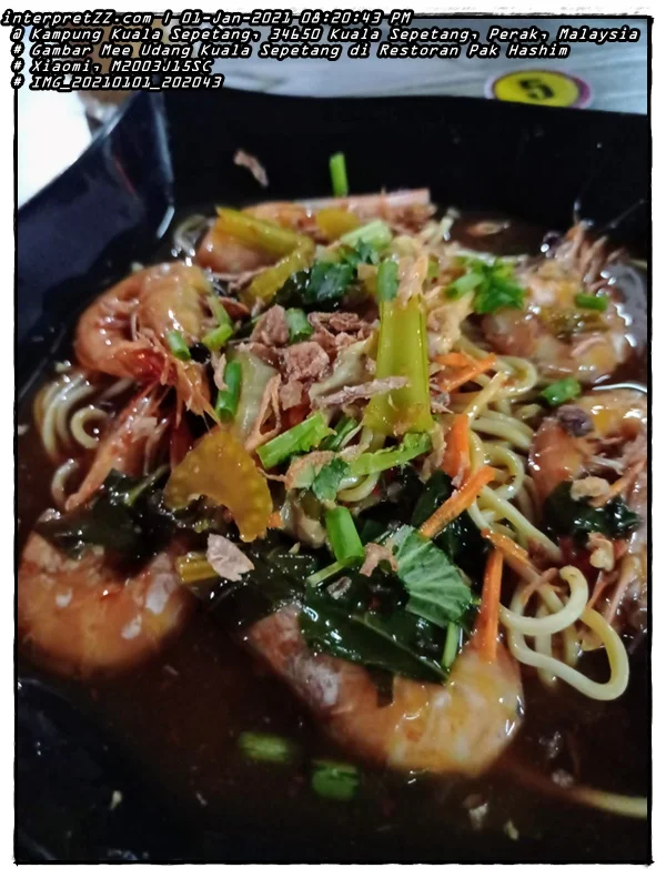 Gambar hidangan Mee Udang Laut Segar di Restoran Pak Hashim di Kuala Sepetang, Perak, Malaysia
