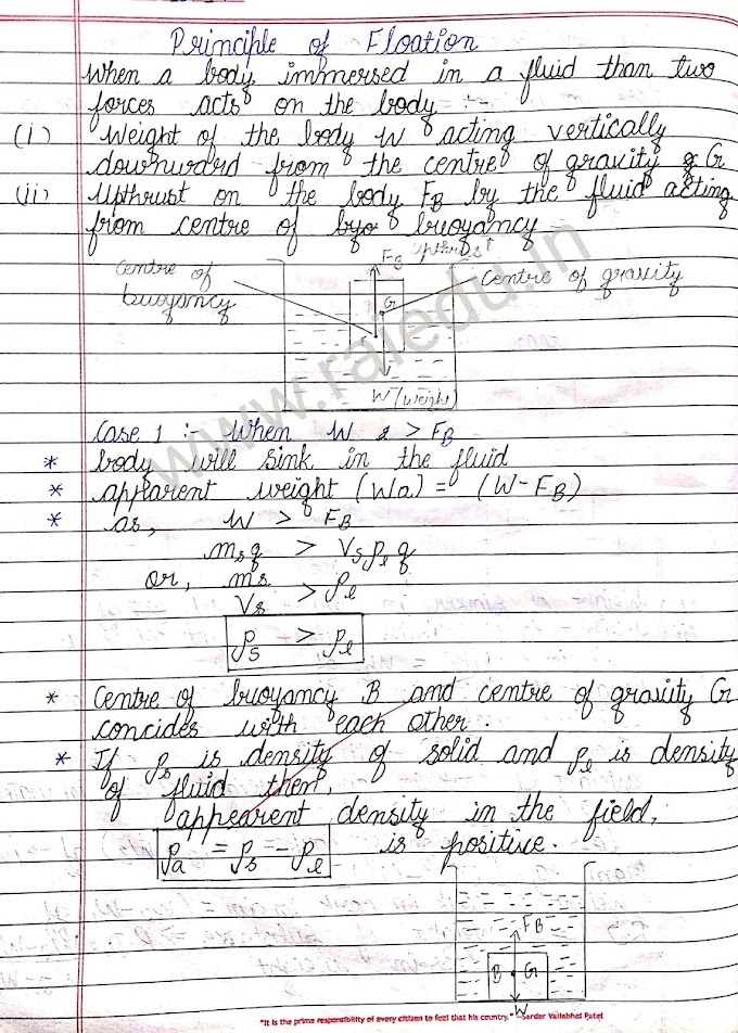 PRINCIPLE OF FLOTATION | LAW'S OF FLOTATION | CHARACTERISTICS OF FLOATING BODIES | MATHEMATICAL EXPRESSION | EXAMPLE