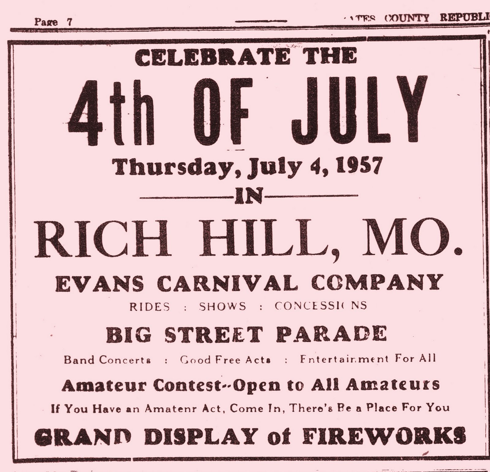 Rich Hill Missouri History 4th of July 1957