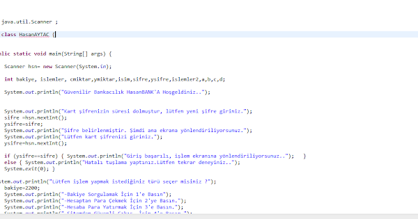 Java Hazir Atm Yazilim Kodlari Kodlama Ornekleri Hasan Aytac Ogrenirken Ogretiyor