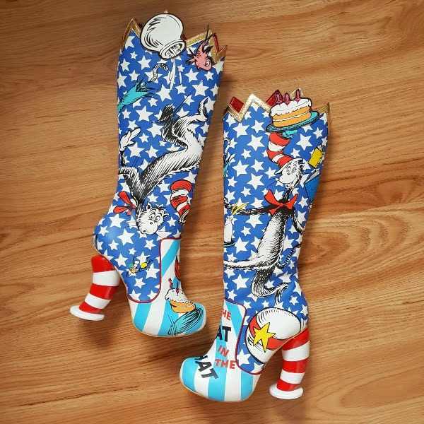 cat in the hat dr seuss boots on wooden floor