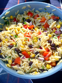 Orzo Black Bean Salad:  Imagine tender, earthy black beans tossed with al dente orzo pasta and fresh vegetables and then doused with a fresh spicy lime dressing!  Heaven!  - Slice of Southern