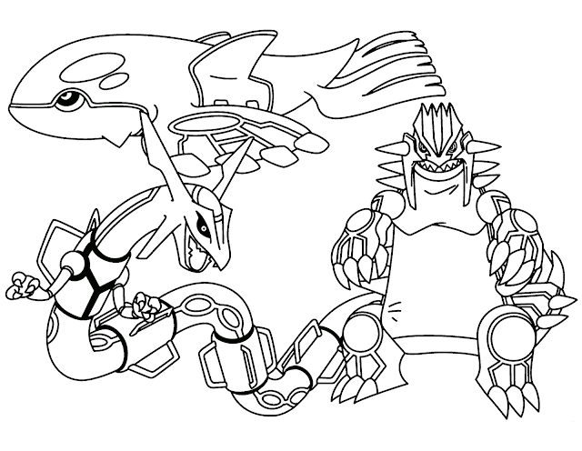 Groudon, Kyogre, and Rayquaza Legendary Pokemon Coloring Pages