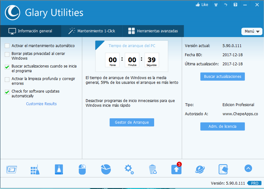 Glary Utilities Pro 5.90 Utilidades de sistema todo en uno para optimizar