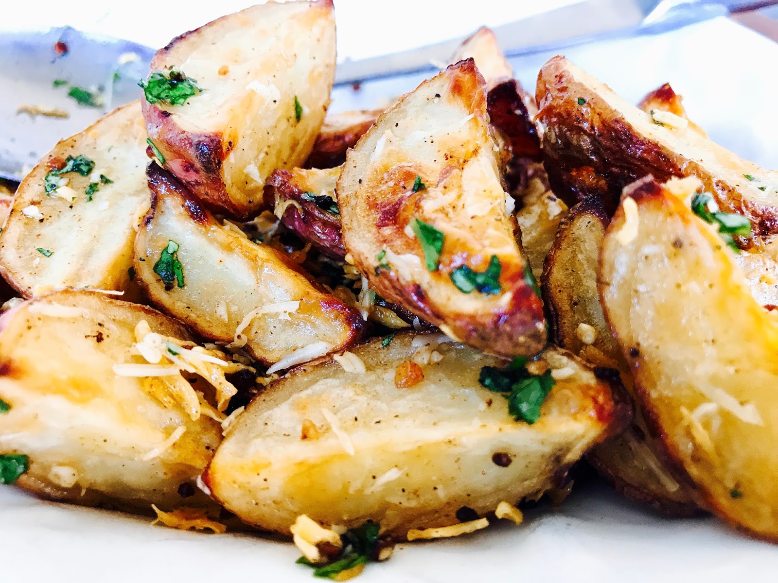 Garlic Parmesan Roasted Potatoes With Basil