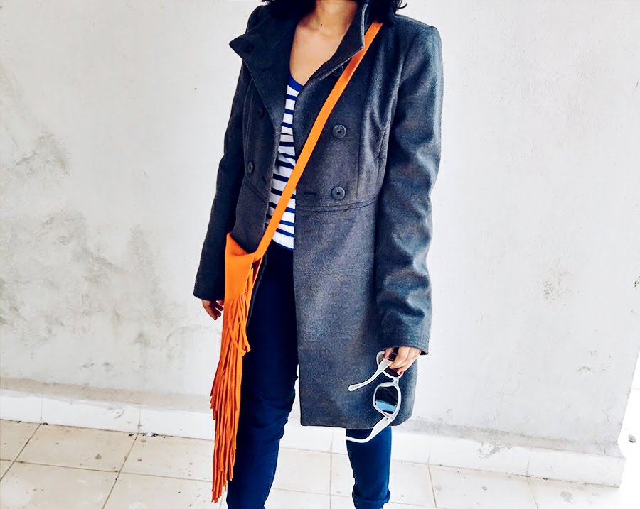 COBALT STRIPES | STYLE PANORAMA : FASHION AND ILLUSTRATION BLOG BY DHEERA JOSHI jeans ,coat ,m&s cobalt stripe top