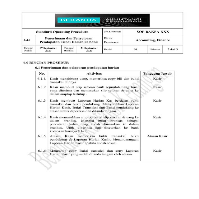 Beranda Akuntansi Keuangan Sop Penerimaan Kas Dari Penjualan Tunai Konsentrasi Pelaporan Pemeriksaan Dan Penyetoran Ke Bank