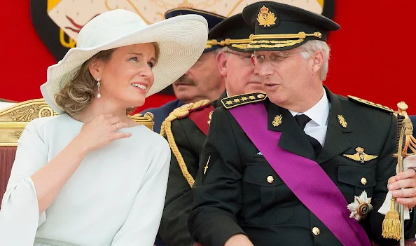 Queen Mathilde of Belgium meet citizens during a royal visit to the 'Fete au parc - Feest in het Park' celebrations on the occasion of Belgium's National Day