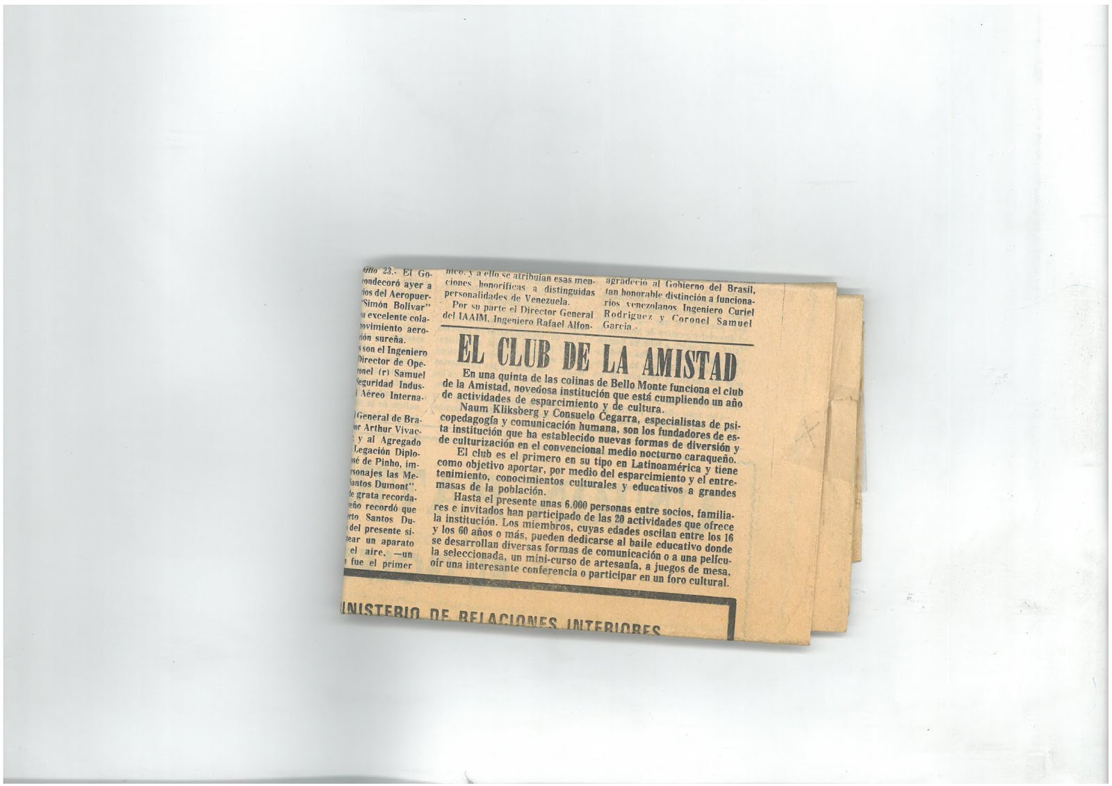 62b -Periódico EL MUNDO, Caracas, 23/07/1980. Noticia sobre el CLUB CULTURA Y AMISTAD.