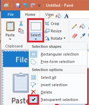 Прозрачное выделение в MS Paint