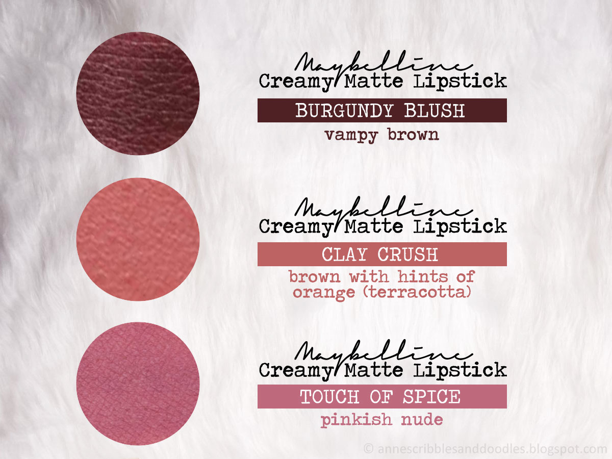 Maybelline Creamy Matte Lipstick Swatches | Anne's Scribbles and Doodles