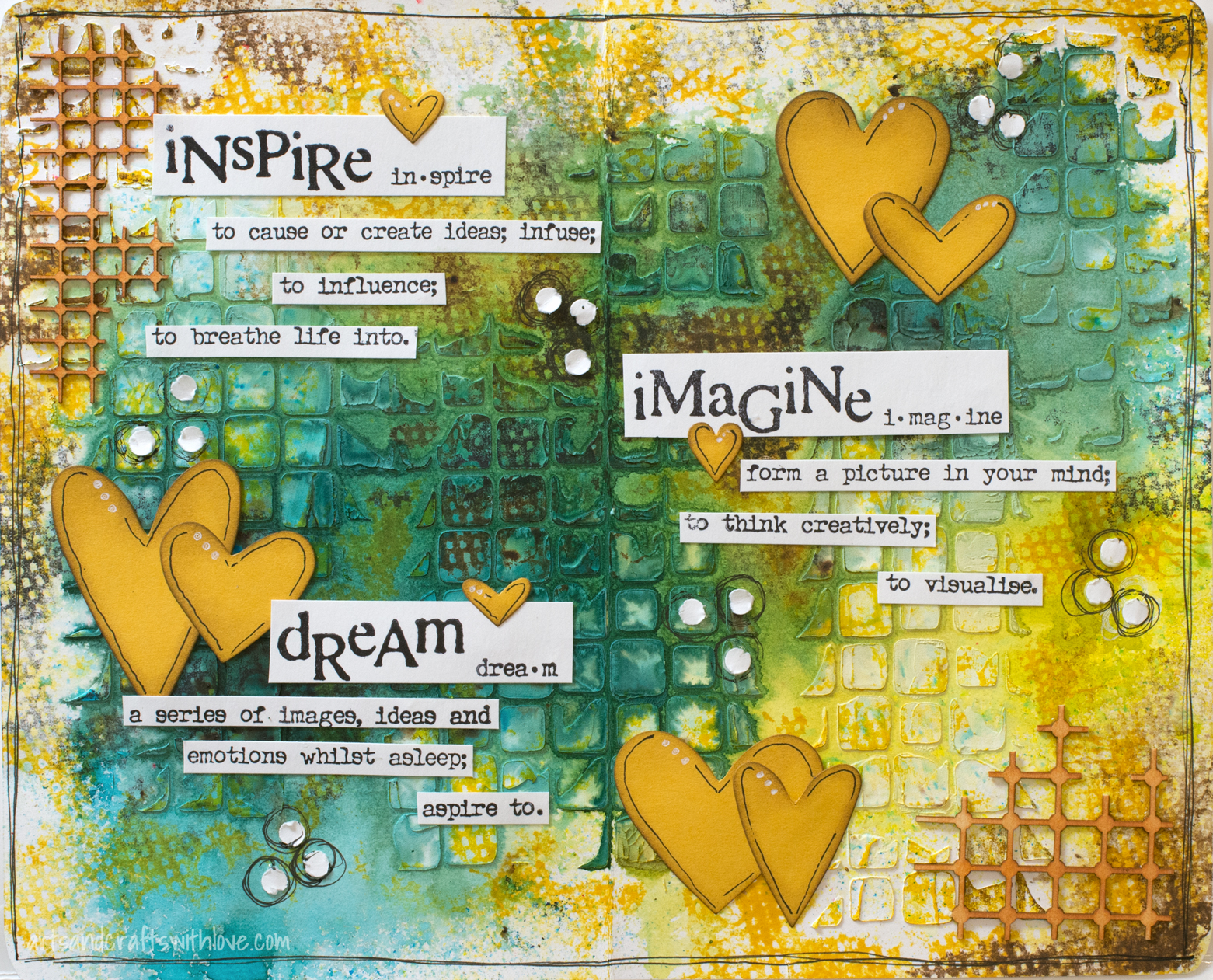 Elina's Arts And Crafts Art journal page Inspire, Imagine, Dream!