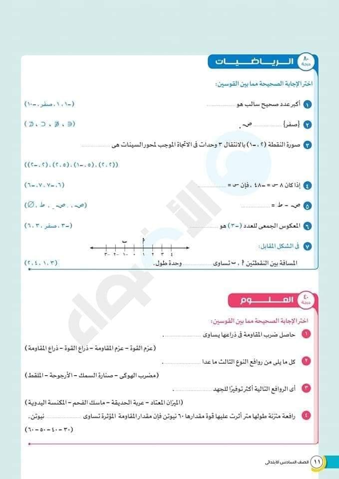 مراجعة الاضواء لامتحان شهر مارس الصف السادس الابتدائي 10