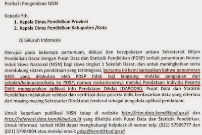 Penomoran NISN oleh PSDP menggunakan pendataan Dapodik.