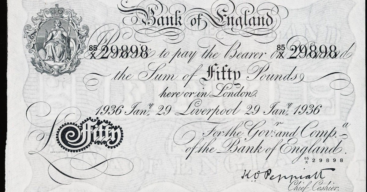 Great Britain 50 Pound Sterling White Note 1936 Bank of EnglandWorld