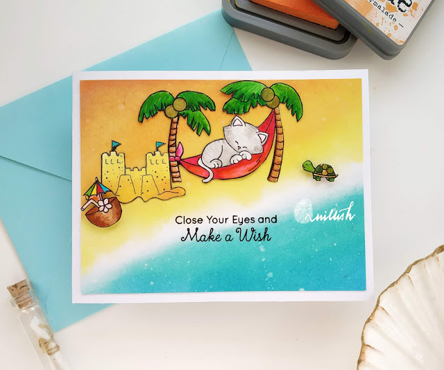 Newton's Nook designs Aloha set, newtons nook beach card, beach card, Summer theme card, Ink blending, distress oxide ink, Birthday card, Card for him, Quillish, 