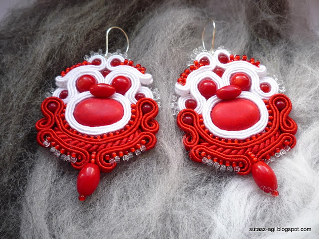 red-white soutache earrings