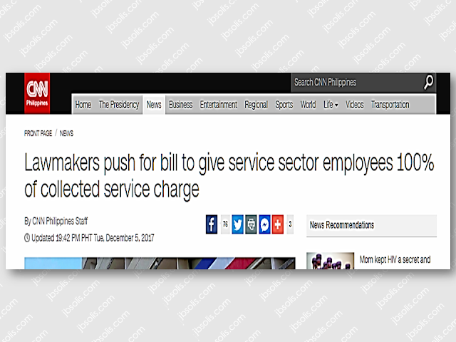 The usual practice is that only 85 percent of tips and service charge goes to the employees and the remaining 15 percent is collected by the company. In a proposed bill, the proponent seek to give 100 percent of collected tips to service sector employees.  Senate Bill No. 1299, or "An Act Providing that 100% of the Service Charge Collected in Hotels and Other Establishments Be Distributed to All Covered Employees and for Other Purposes" was introduced by Senator Joel Villanueva.  Villanueva is the chairperson of the Senate committee on labor, employment and human resources development.  The bill said rank-and-file employees of the service sector receive only 85 percent of the service charge paid by customer in hotels, restaurants, and similar establishments.  "Unfortunately, some establishments interpret this provision of 85 percent for the staff and 15 percent for the management as a "minimum standard,"" Villanueva said in his sponsorship speech. "There are claims that employers would stipulate in job contracts that 90 percent of the service charges will go to the management and only the remaining 10 percent goes to the employees." Sponsored Links For more than 40 years, hotel and restaurant workers have long been calling for the passage of a law that will make tips and service charges collected fully distributed among all employees.  Under Section 14 of Presidential Decree 850 signed in December 1975, the collection of service charge was optional, but any amount collected shall be distributed 85 percent and 15 percent in favor of employees.  Villanueva said the bill does not make the collection of service charge mandatory, but should establishments collect it, its total must be given to workers.  In her co-sponsorship speech, Senator Grace Poe said these employees are often under short-term contracts.  "This bill will help establish an enabling environment to ensure that we provide decent jobs with fair pay to employees in the service sector," she said.  She added giving employees 100 percent of service charges would not only help augment their income, but also "act as an incentive for them to do better."  The push for the bill comes after the Senate approved the tax reform bill on November 28 which will increase the number of lower-income Filipinos exempted from paying income tax.Source: CNN Philippines   Advertisement Read More:       ©2017 THOUGHTSKOTO