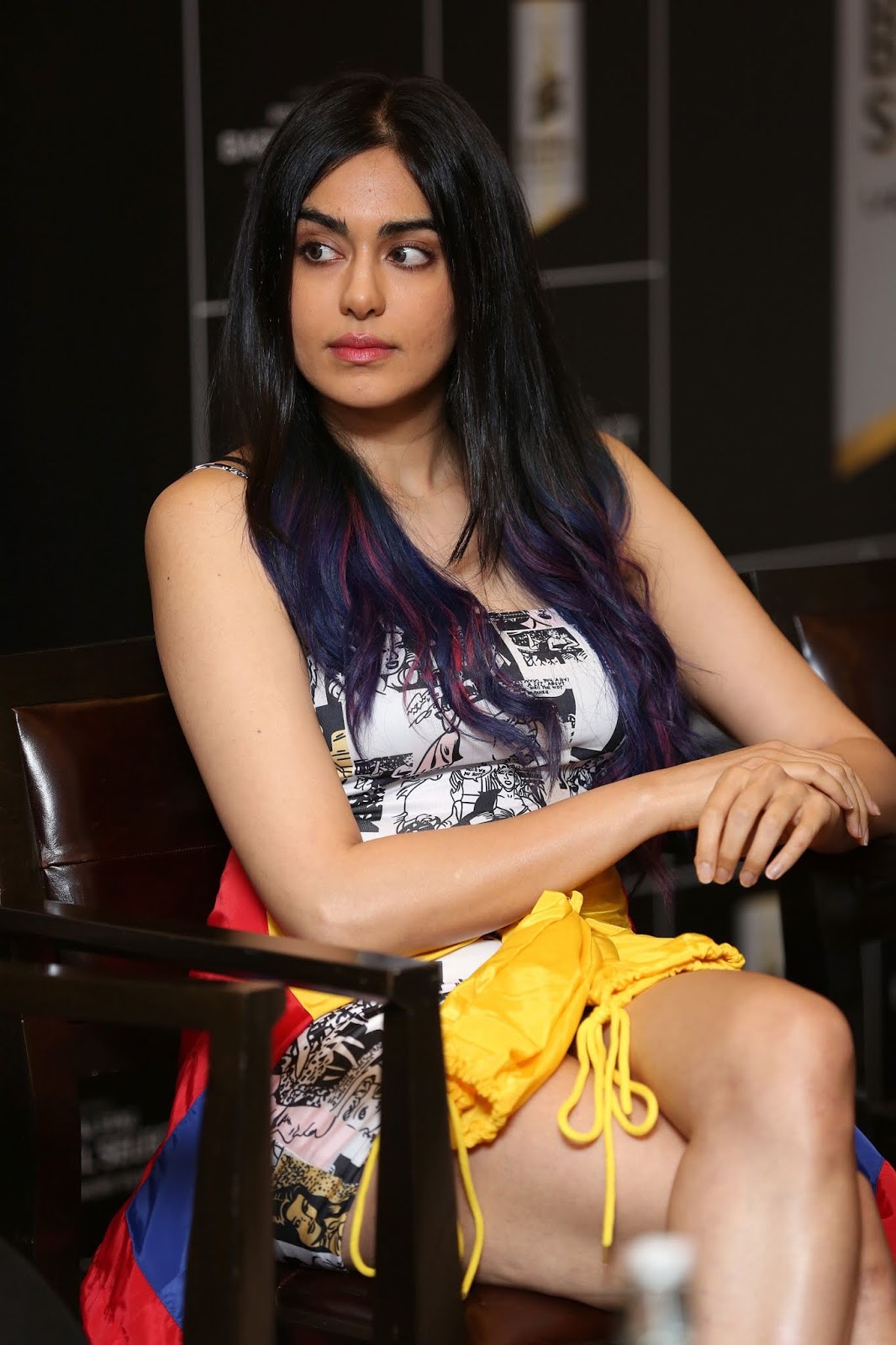 Beauty Galore HD : Adah Sharma Hot Thigh and Legs In Yellow Mini Skirt  Sitting Cross Legs at Interview Press