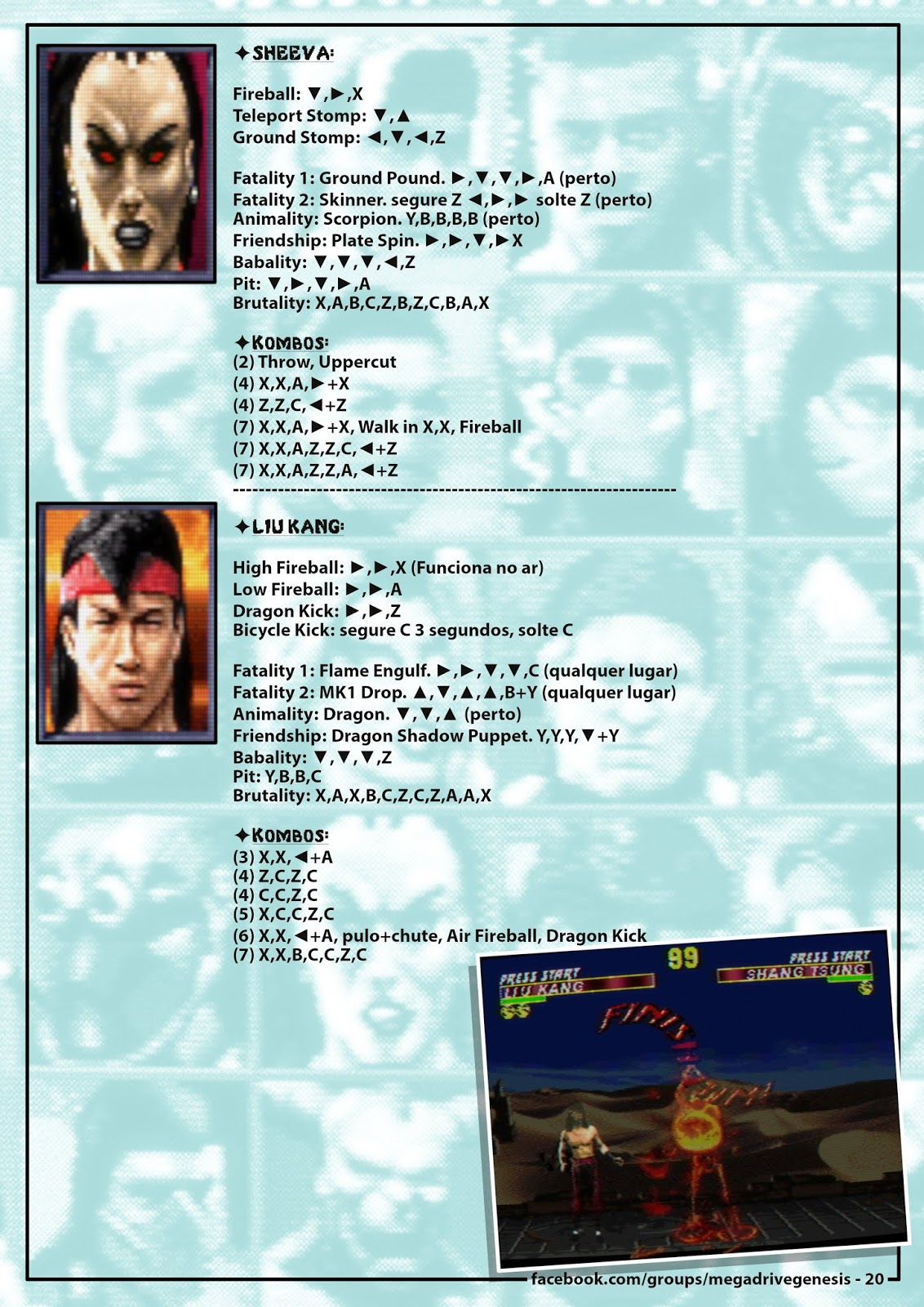 MegaDrive/Genesis Ultimate Mortal Kombat 3 Move List, cheats e