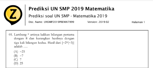 Latihan Soal UN (UNBK &amp; UNKP) Matematika SMP 2019