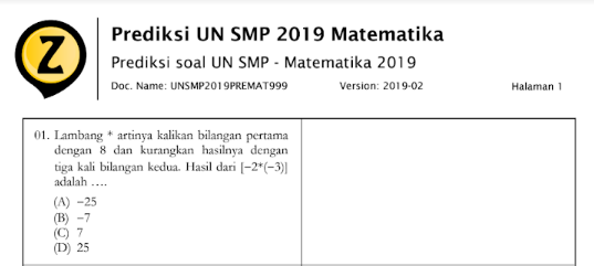 Latihan Soal  UN  UNBK UNKP Matematika SMP  2020  