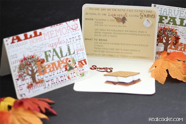 Cute invitation ideas for a fall family fun event of leaf jumping and S'mores from #realcoake