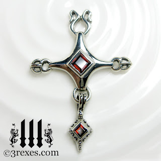 vampire silver cross necklace with red garnet stone