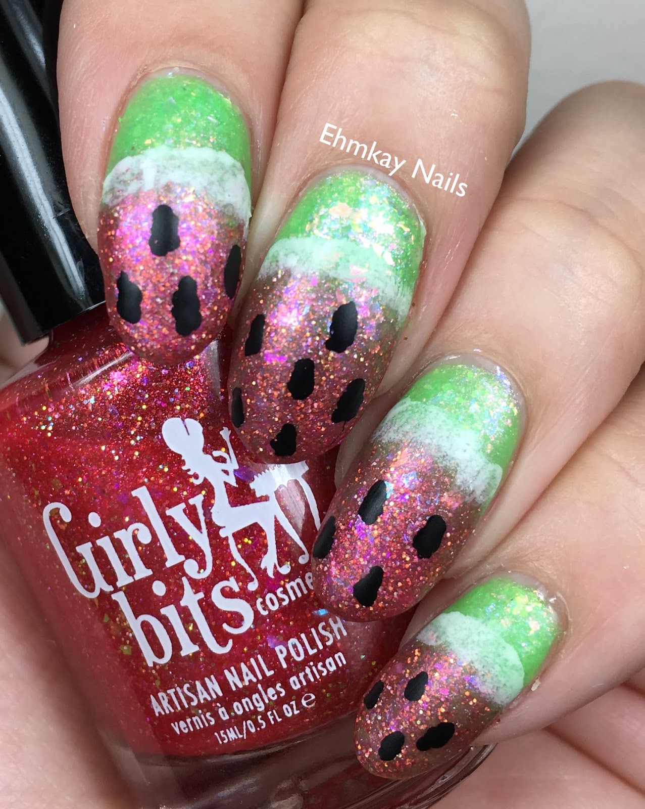 ehmkay nails: Watermelon Nail Art with Girly Bits June CotM