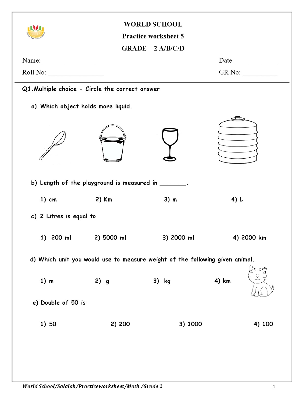 homework worksheet for grade 2