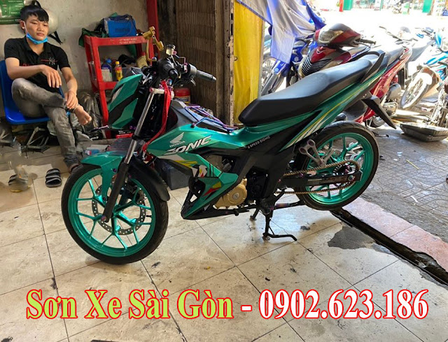 Sơn xe máy Honda Sonic màu xanh ngọc cực đẹp