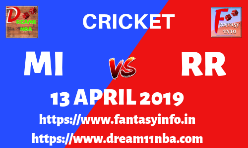 MI vs RR Dream11cricket 13 April 2019 Mumbai vs Rajasthan Probable11 Playing11 Team News